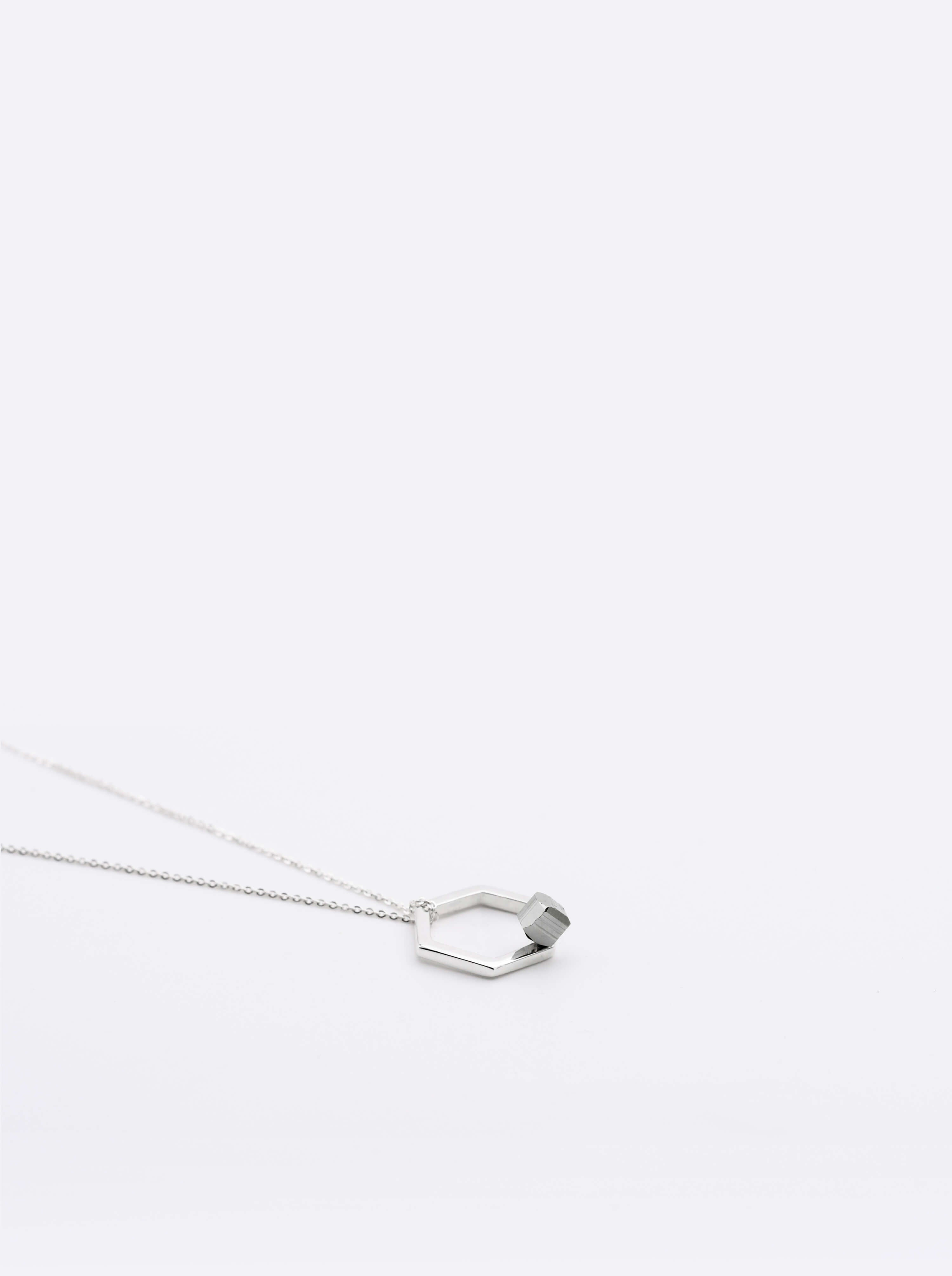 Collier Solitaire 14 Pyrite Argent