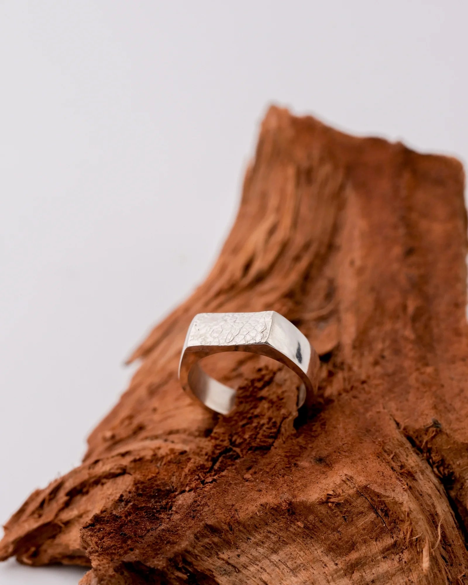 Chevalière fine en argent avec empreinte animale.